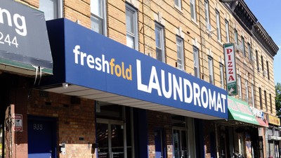 Fresh Fold Laundromat storefront awning at 935 McDonald Avenue in Brooklyn